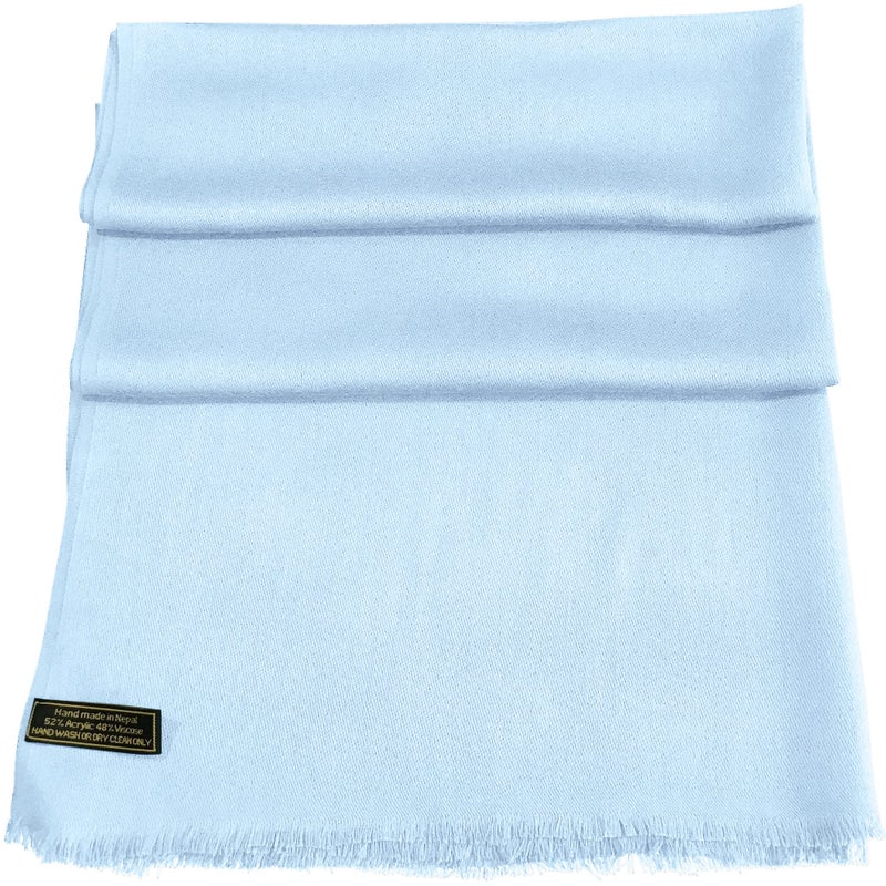 CJ Apparel Baby Blue Solid Color Fringe Design Nepalese Shawl Seconds Scarf Wrap Stole Throw Head Wrap Pashmina Gift Hand Made in Nepal New - Image 4